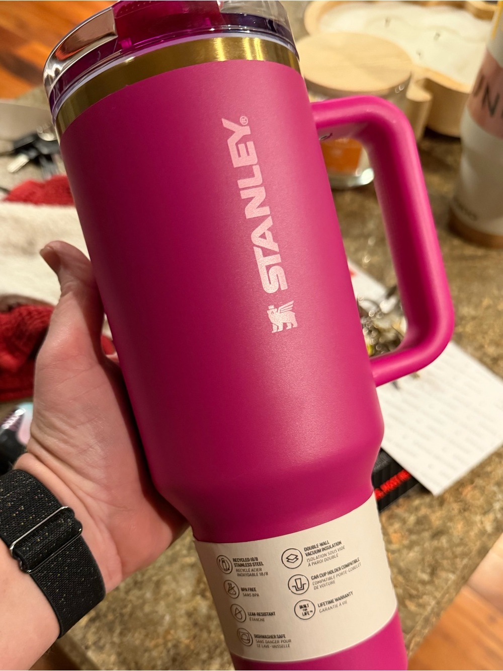 Stanley Hot Pink Insulated Travel Mug with Handle